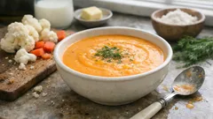 Un ve sütle kıvam alan havuçlu karnabahar çorbası: kremamsı, pratik ve hafif