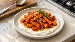 Fırınlanmış havuç mezesi: sarımsaklı yoğurtla, susam ve bal dokunuşuyla