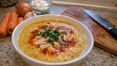 Mısır Unlu Tavuk Çorbası: pürüzsüz kıvam, didik tavuk ve biberli tereyağıyla