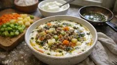 Yoğurt terbiyeli kıymalı sebze çorbası: ipeksi kıvam, naneli tereyağıyla lokanta gibi