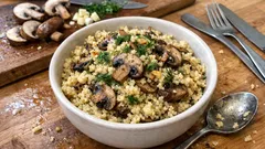 15 dakikada mantarlı kuskus pilavı: tane tane ve ferah dereotlu