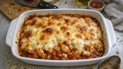 Fırında Tavuklu Buğu Kebabı: domatesli sos, beşamel ve kaşarla tam kıvamında