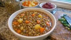 Sebzeli yeşil mercimek yemeği: tane tane mercimek, kıvamlı sosla tam kıvamında