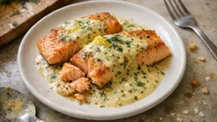 Tavada kremalı somon: hardal, limon ve dereotlu sosla 10–12 dakikada