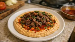 Kırmızı mercimekten humus: Üstüne lokum gibi kavurma ve biberli tereyağı