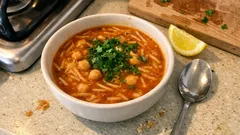 Tek tencerede tel şehriye çorbası: salçalı, nohutlu ve tam kıvamında