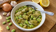 Zeytinyağlı iç baklalı bebek enginar: limonlu terbiyeyle dağılmadan pişirin