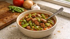 Tek tencerede etli sultani bezelye: yumuşacık et, tam kıvamında sulu ev yemeği