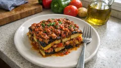 Tek tepside karışık sebzeli musakka: patlıcan, patates ve kıymayla tam kıvamında