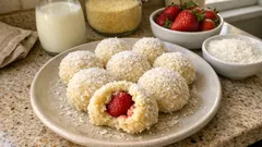 Çilekli Pamuk Prenses Tarifi: İçi çilekli, dışı hindistan cevizli hafif toplar