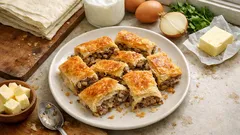 Hazır yufkadan kıymalı kol böreği: yoğurtlu sosla dışı çıtır, içi tam kıvamında