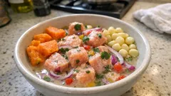 Leche de tigre soslu alabalık ceviche: lastikleşmeden tam kıvamında tarif