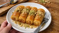 Baklava yufkasında kadayıf sarma: çıtır katlar, dengeli şerbetle tam kıvamında